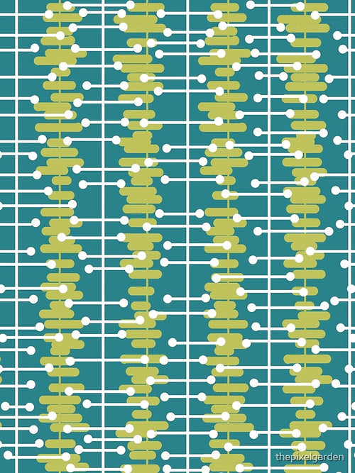 1950s Retro Abstract Lines Turquoise Chartreuse by thepixelgarden
