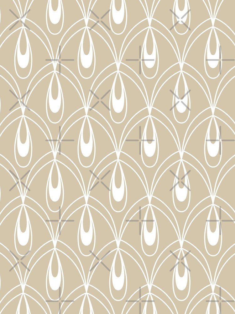 Art Deco Raindrops Scallop Fans Beige and White by Pinkdeer Designs