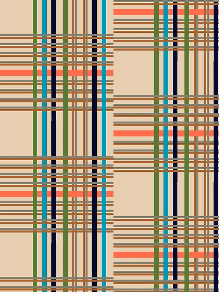 Half Unraveled Modern Tartan – Retro Plaid in Earthy Neutrals with Coral and Teal Accents by Light and Line Design