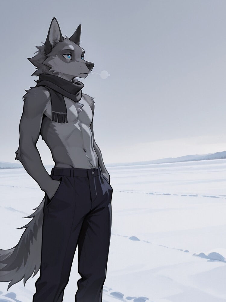 Anthro Wolf Snow Field | Furry Art Winter Minimalist Cool Aesthetic by LexYote Unisex , , , Long Sleeve Tee