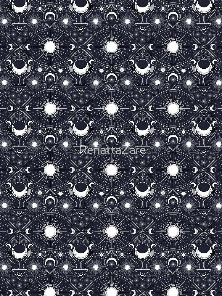 Magic pattern with constellations, sun, moon, magic eyes, hands and stars. Mystical esoteric background. by RenattaZare