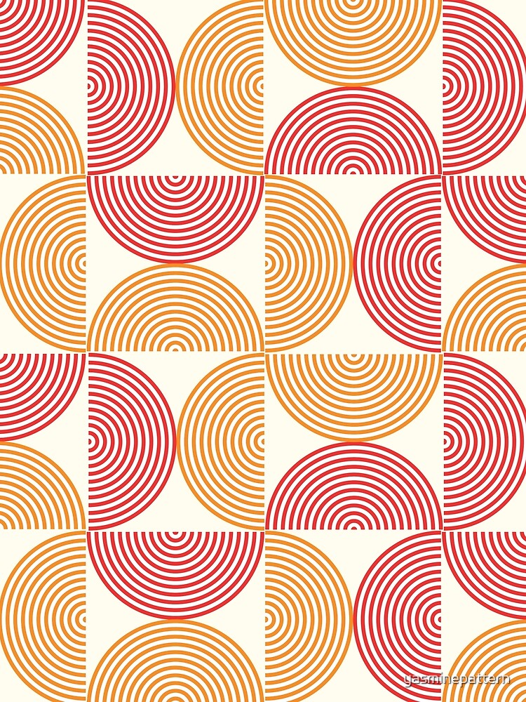 Minimalist Mid century Geometric Half Circle Lines in Orange and Red by Yasminepatterns