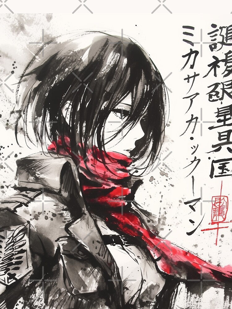 Mikasa Red Scarf Sumi-e by AnimeArsenalPrints Unisex , , , Long Sleeve Tee
