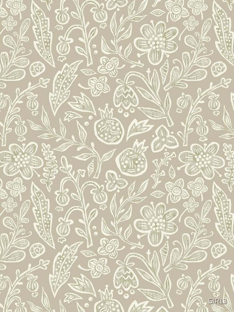 Boho Folk Floral Pattern | Scandinavian Cottagecore Botanical Print on Beige by SIR13