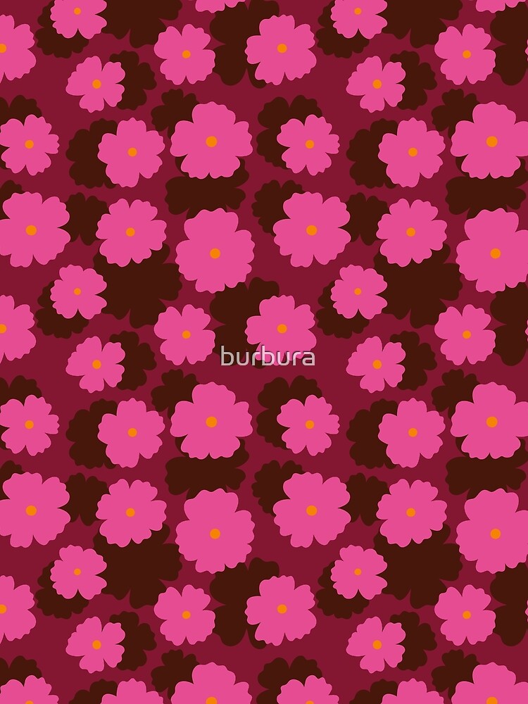 pink flowers on a burgundy background by burbura Unisex , , , Long Sleeve Tee