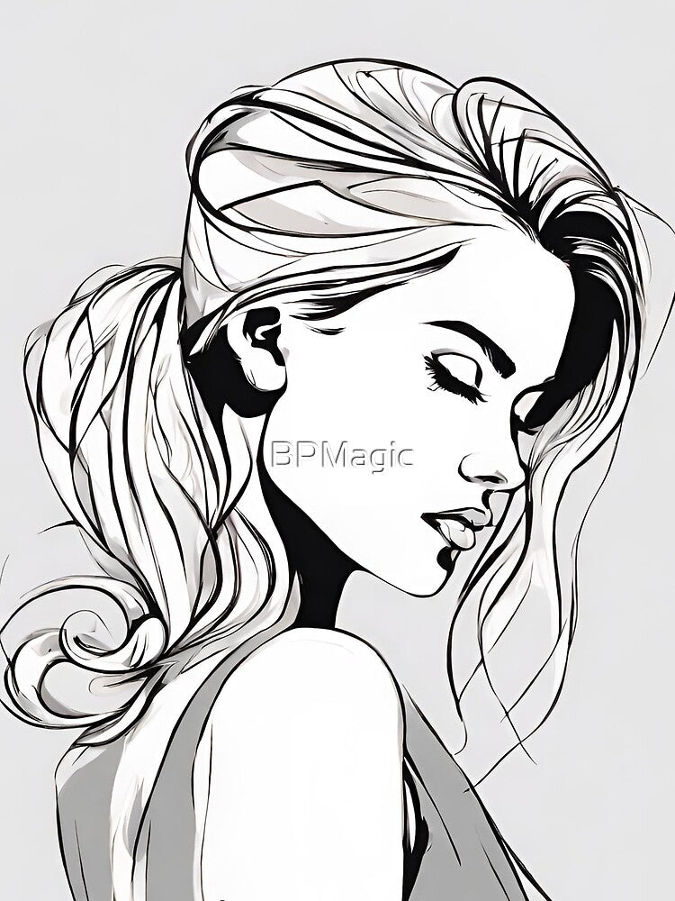 Monochrome Mastery: Abstract Portrait Line Art in Black & White - Robin by BPMagic