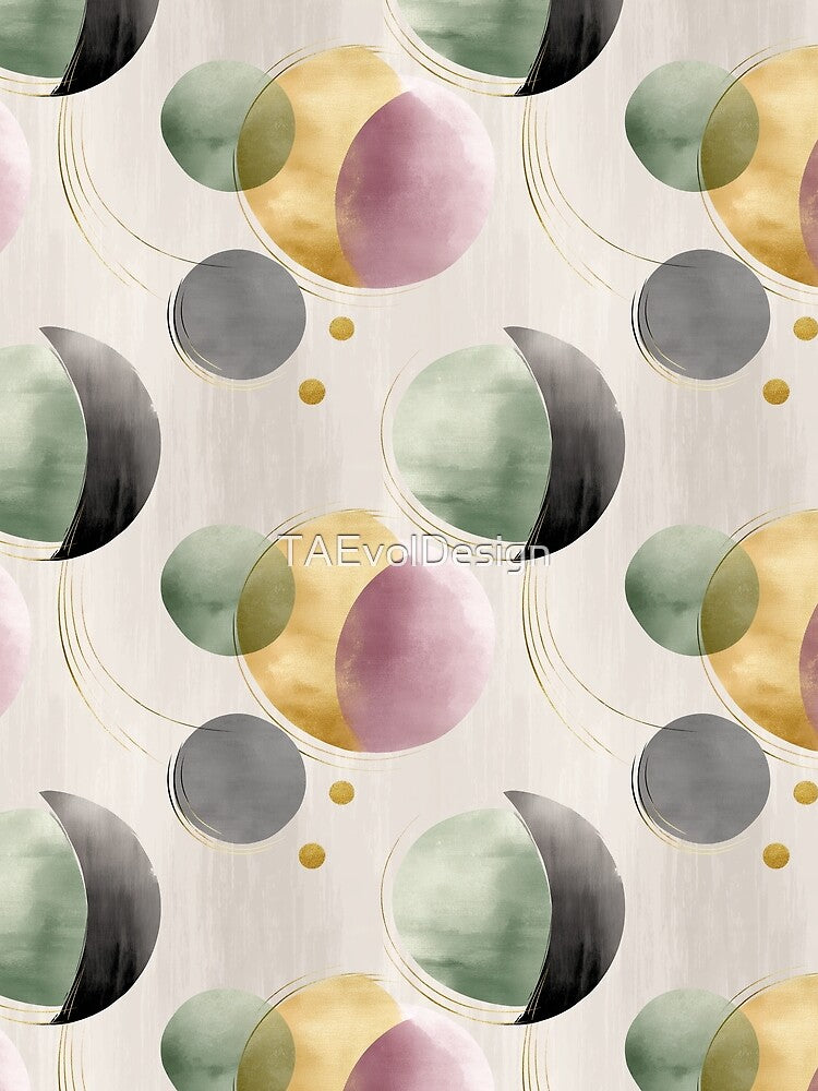 Ethereal Overlapping Circles with Gold, Sage, and Mauve Tones by Moisky Patterns