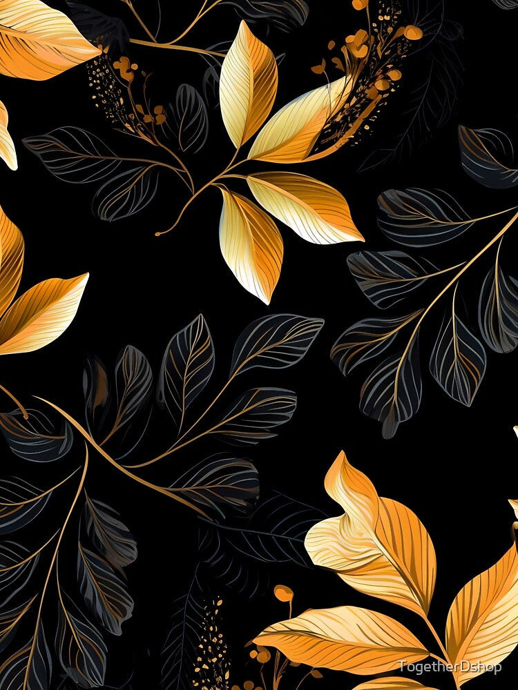 Golden leaves, black background by TogetherDshop Unisex , , , Long Sleeve Tee