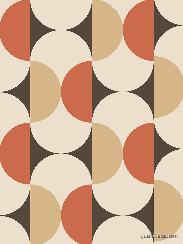 Mid Century Modern Overlapping Circles in Tan Beige Terracotta on taupe by Yasminepatterns