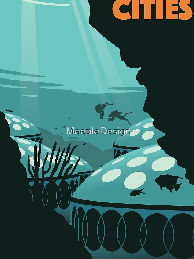 Underwater Cities Board Game- Minimalist Travel Poster Style - Gaming Art by MeepleDesign Unisex , , , Long Sleeve Tee