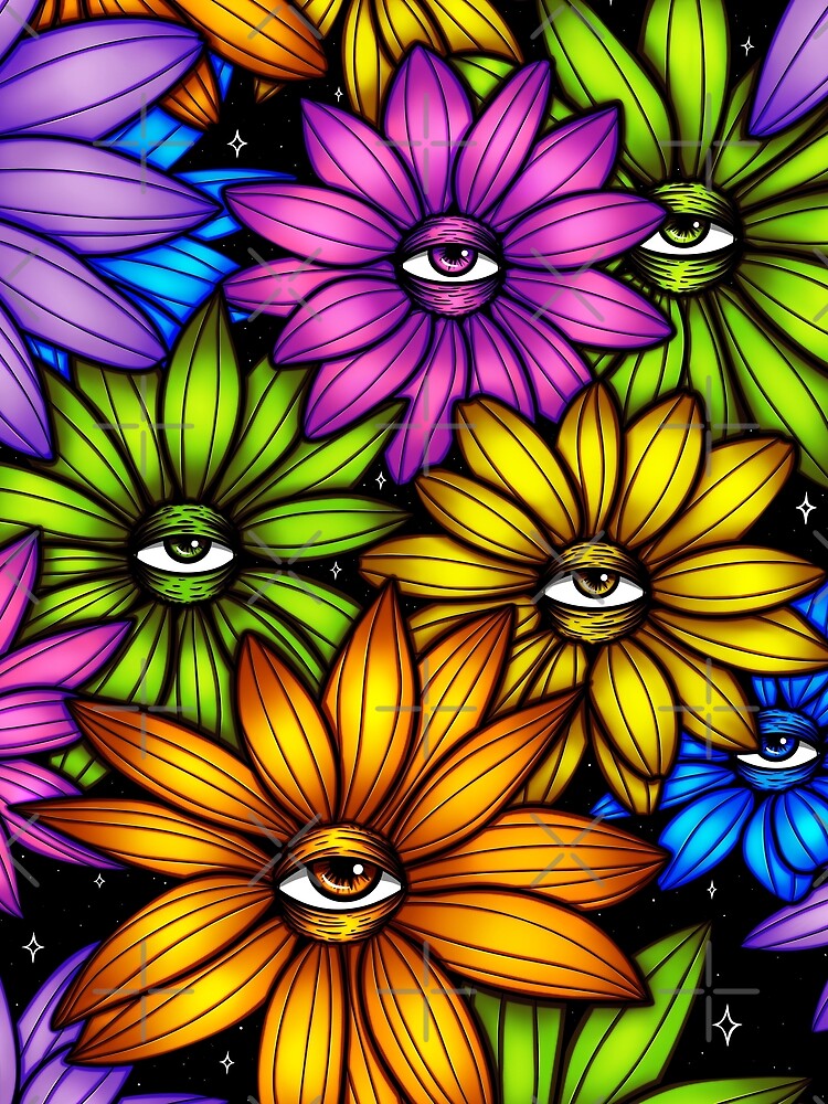 Trippy Flowers , Rainbow Floral Art , Weird Art , Psychedelic Art , Trippy Eyes by DelylahCreates