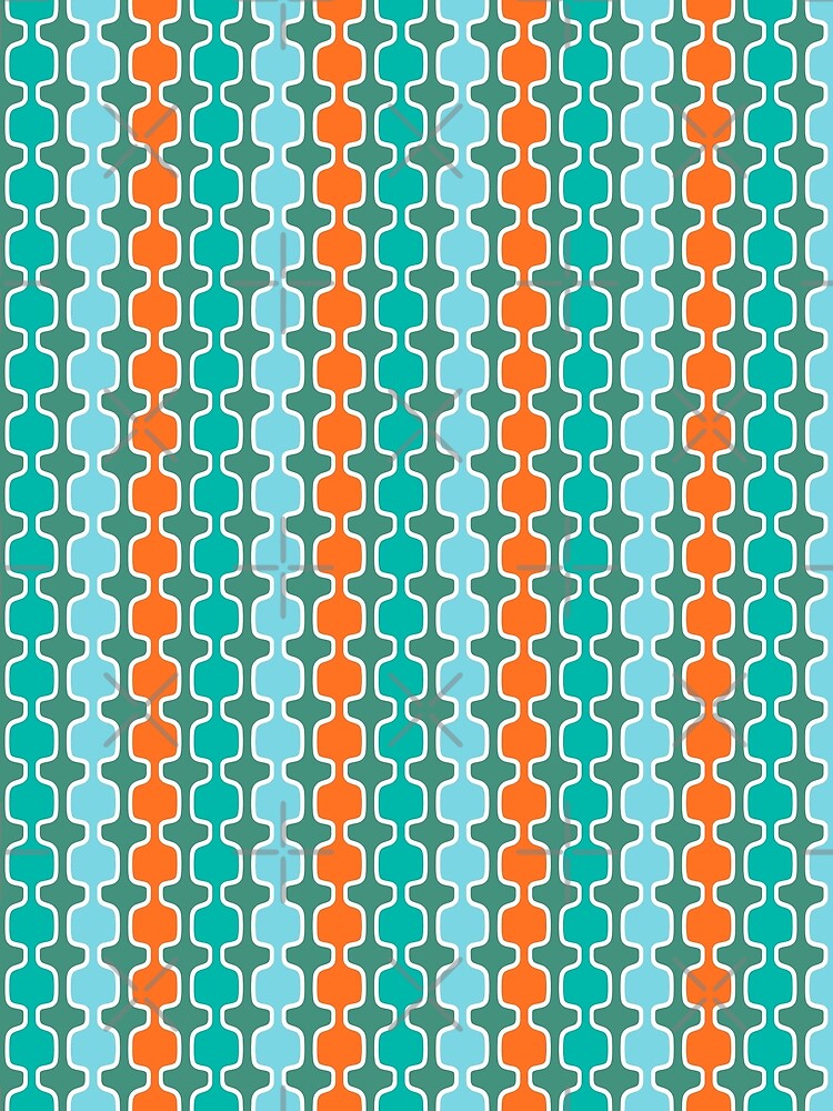 Retro Boxy Lines Pattern - Teal Blue Orange by QuestingPixel