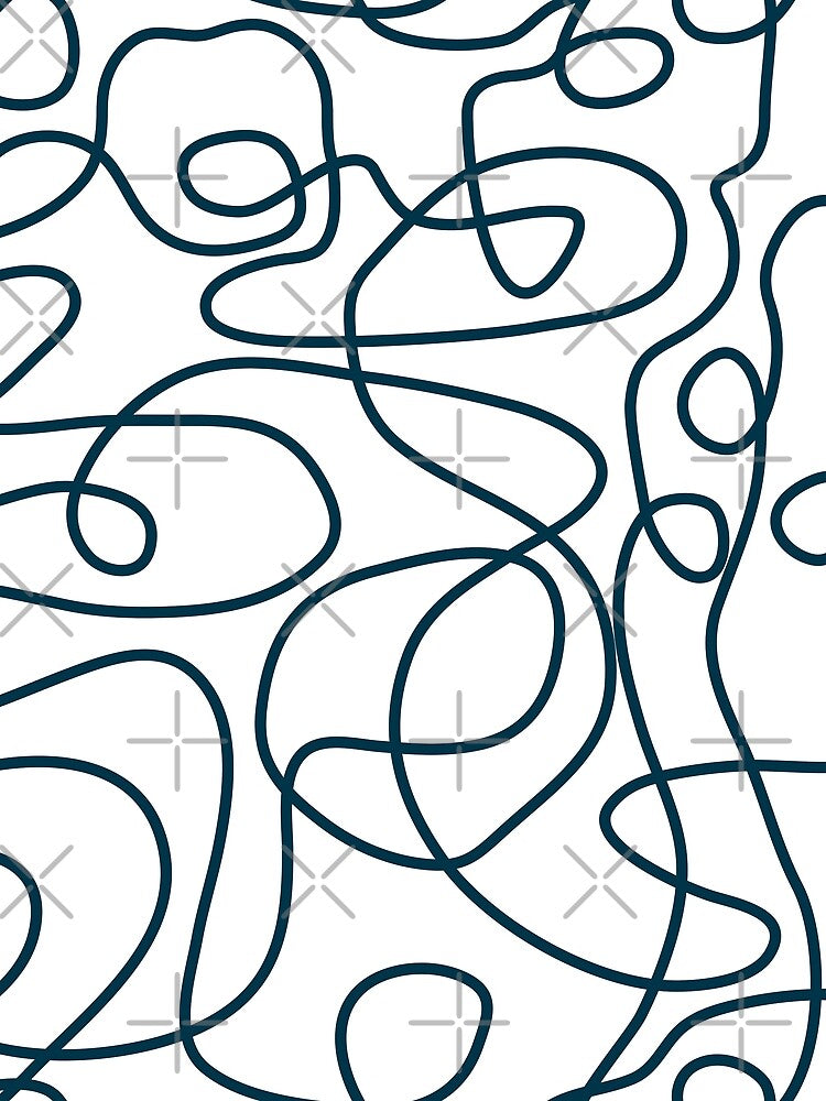 Doodle Line Art Pattern | Dark Blue-Green on White by itsjensworld