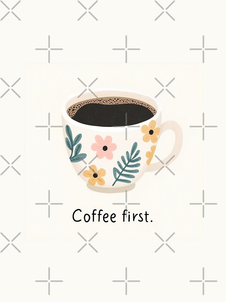 Coffee First Floral Coffee Cup Icon Illustration by BobaBunny76