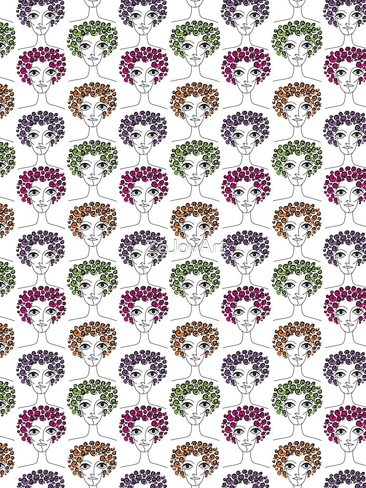 Multi color pattern Curly Hair portrait by ZoJovArt