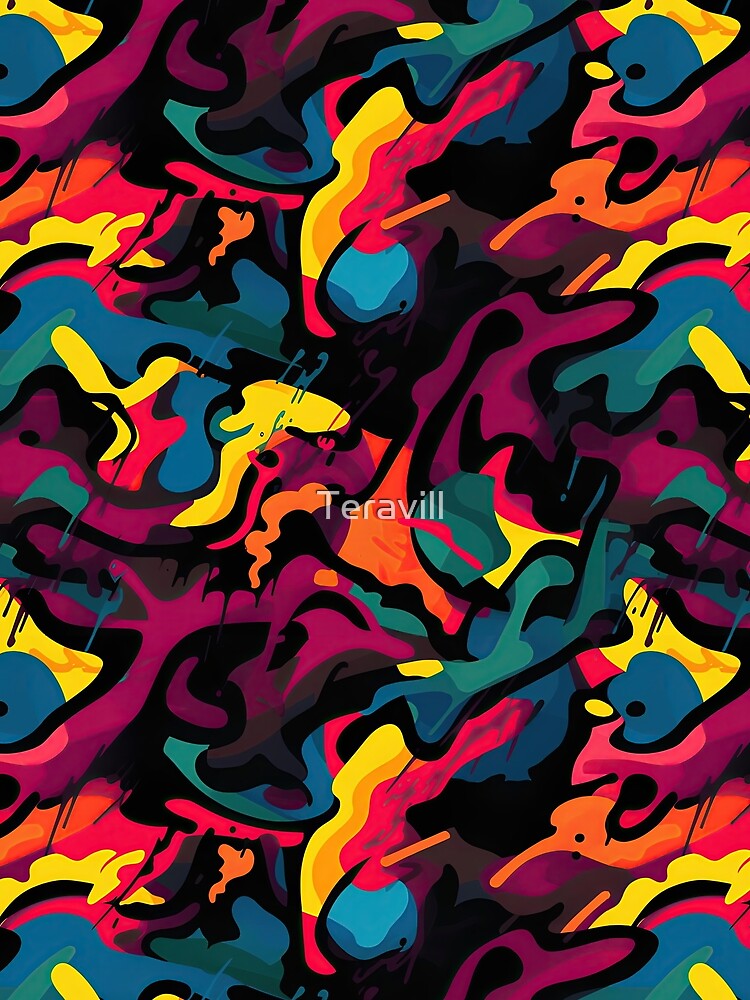 Colorful Graffiti Camoflauge Pattern by Teravill Unisex , , , Long Sleeve Tee
