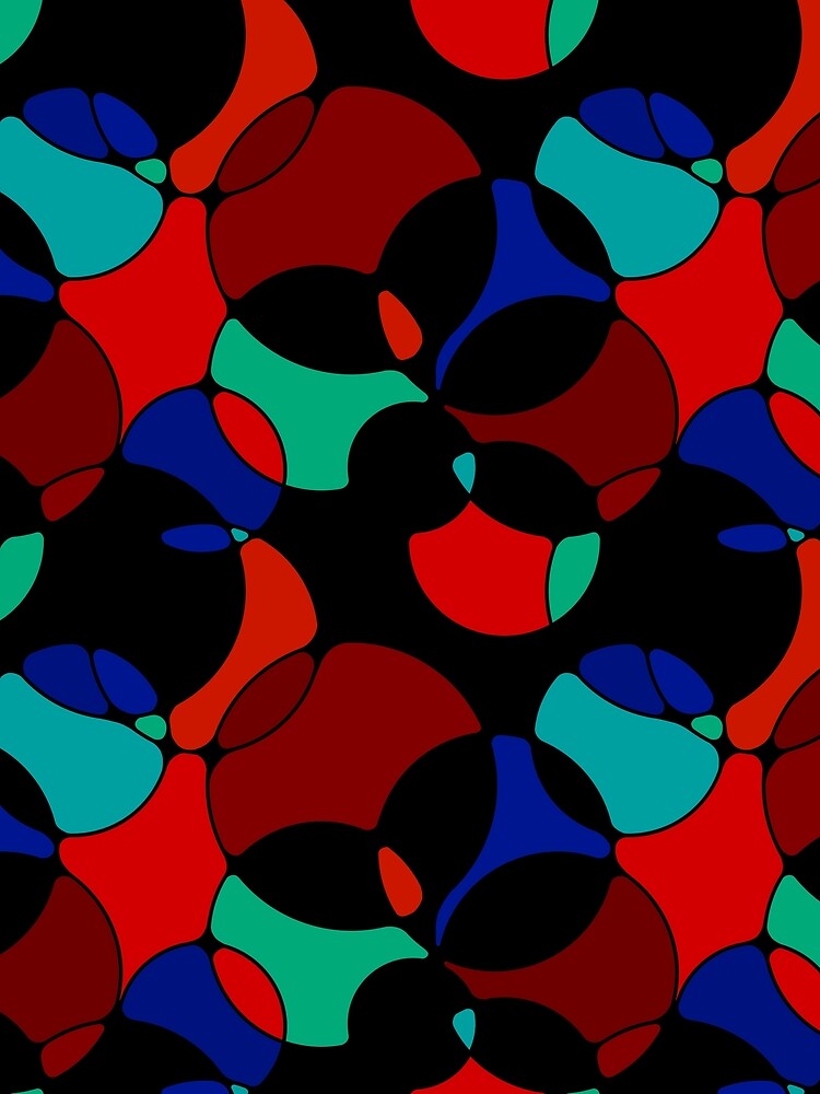 Neurographic Joy Abstract Overlapping Shapes Black Red Blue Green by thecolorbirdie