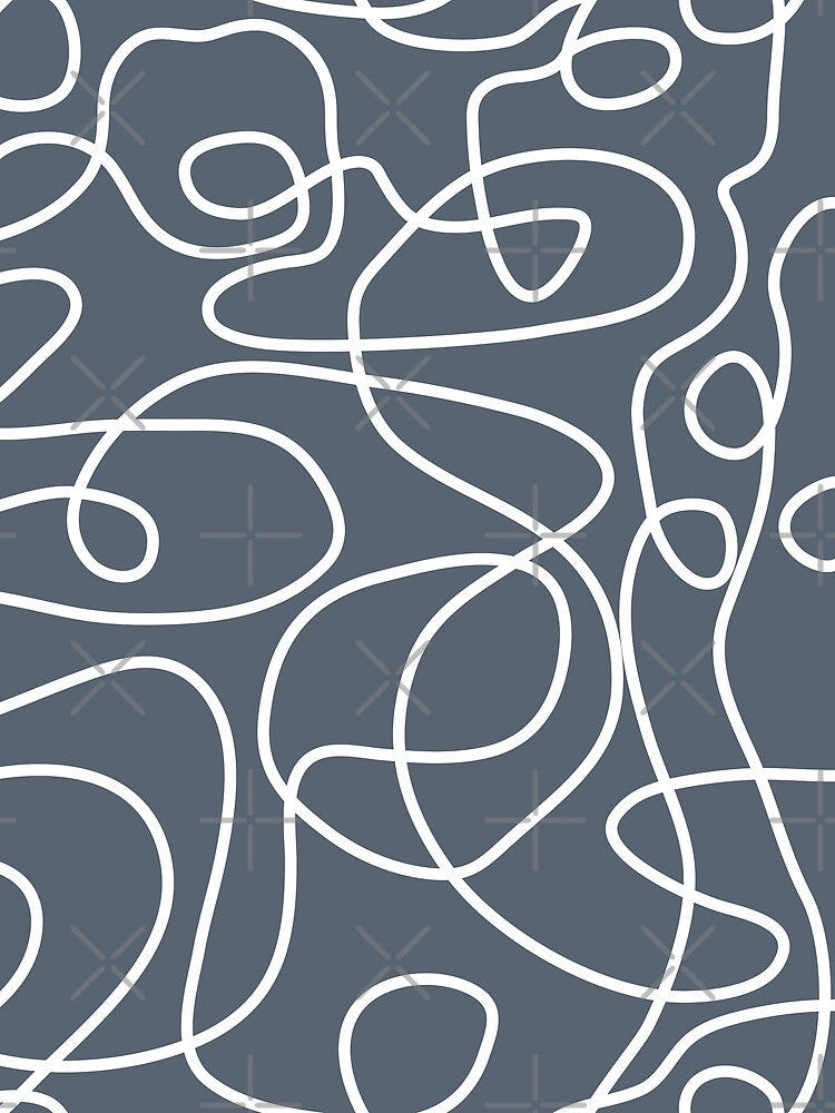 Doodle Line Art Pattern | White on Blue-Gray by itsjensworld