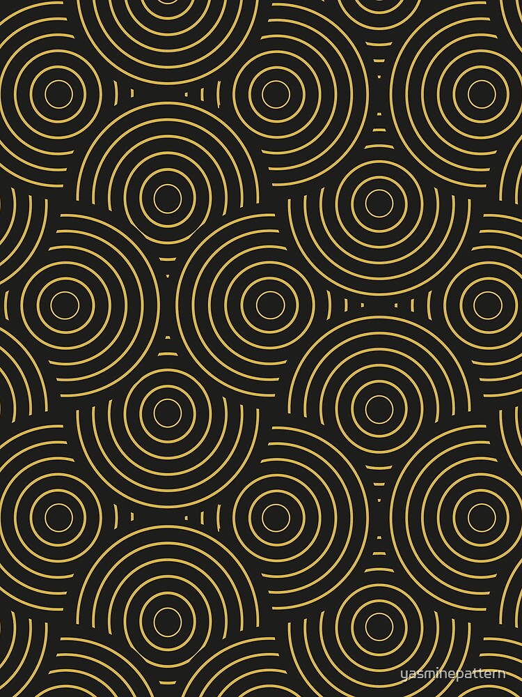 Art deco Abstract Overlapping Circles Lines in Black and Gold by Yasminepatterns