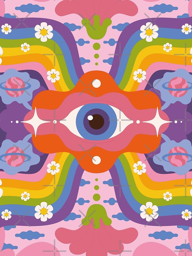 Psychedelic Trippy Eye Rainbow Flowers Art by TrashLIT