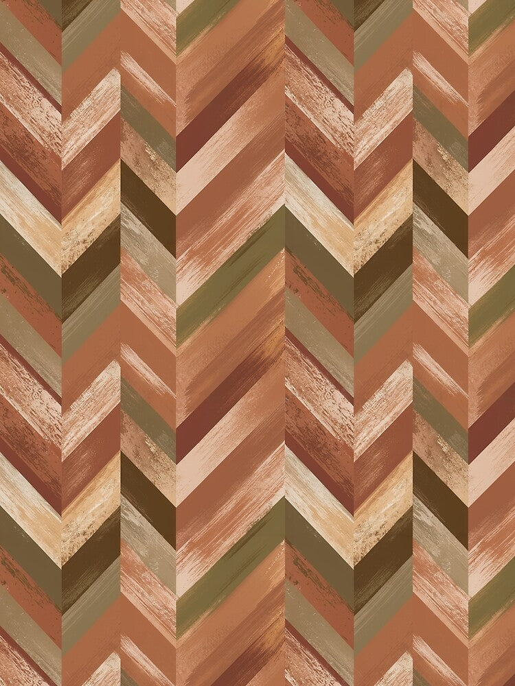 Distressed Chevron Pattern | Rustic Earth Tone Brushstrokes | Modern Herringbone Design Art by NSB-Design