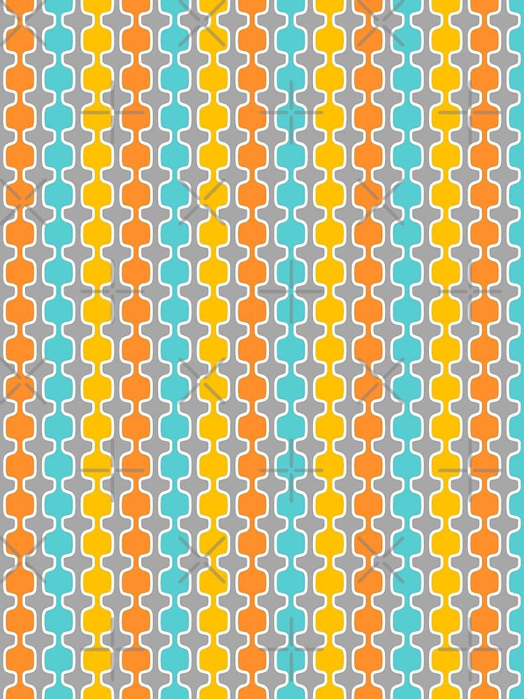 Retro Boxy Lines Pattern - Orange Yellow Blue Gray by QuestingPixel