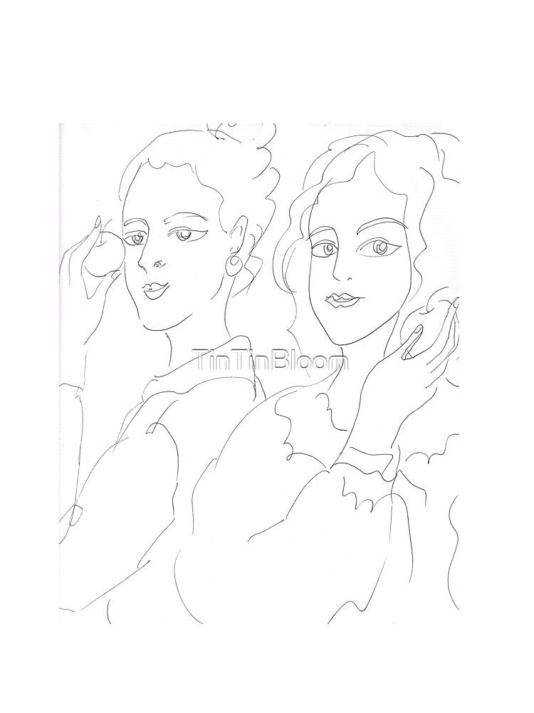 Two Women Line Art Drawing by TinTinBloom