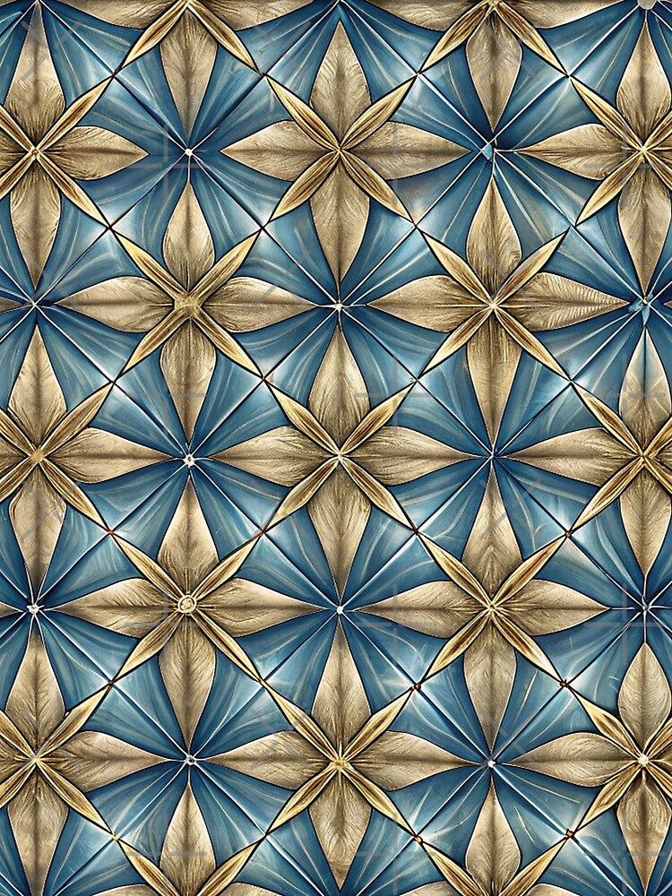 Luxury Blue Gold Geometric Seamless Pattern by Erik Visnievskij Unisex , , , Long Sleeve Tee