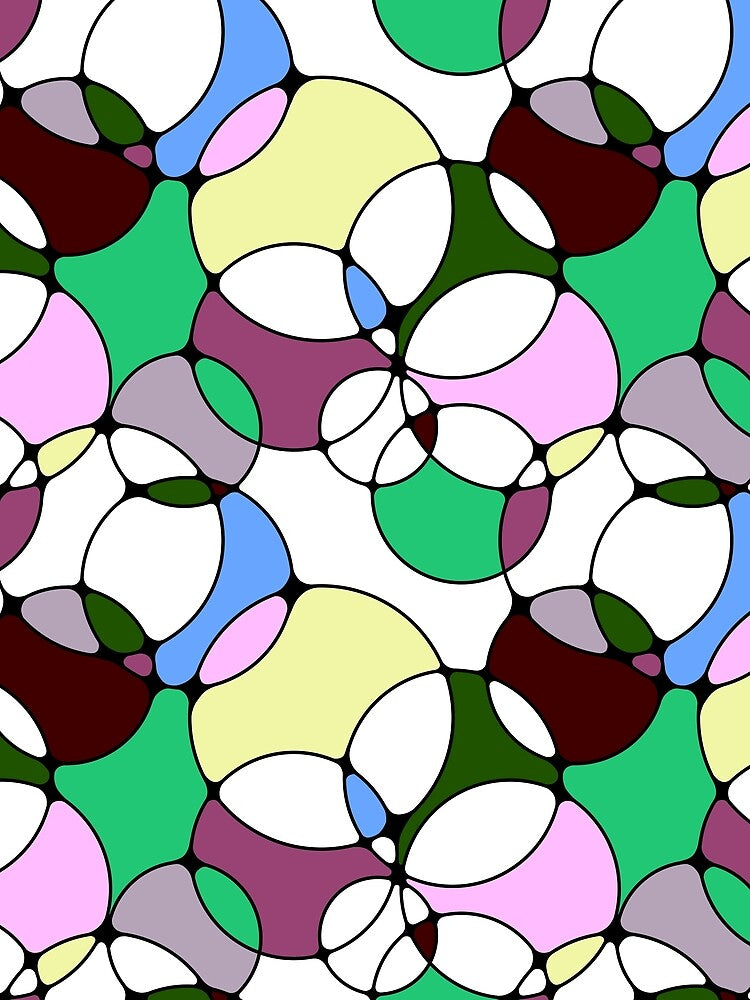 Neurographic Joy Abstract Overlapping Shapes Green Plum Blue Yellow by thecolorbirdie