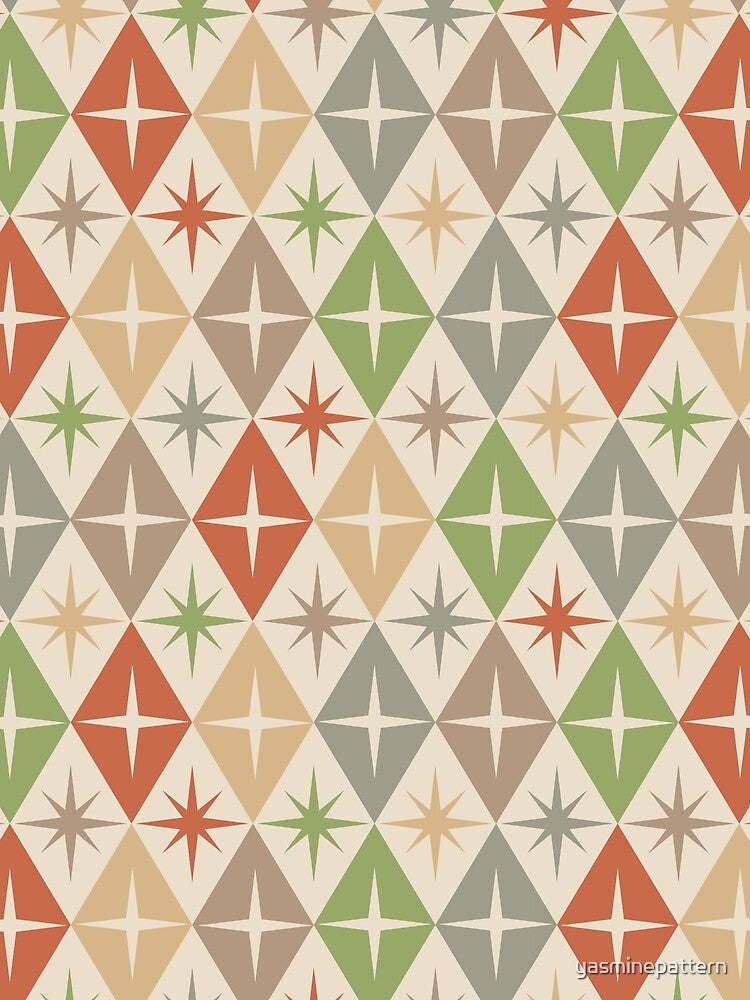 Mid Century Atomic Starbursts on Earth Tone Harlequin Diamonds pattern by Yasminepatterns