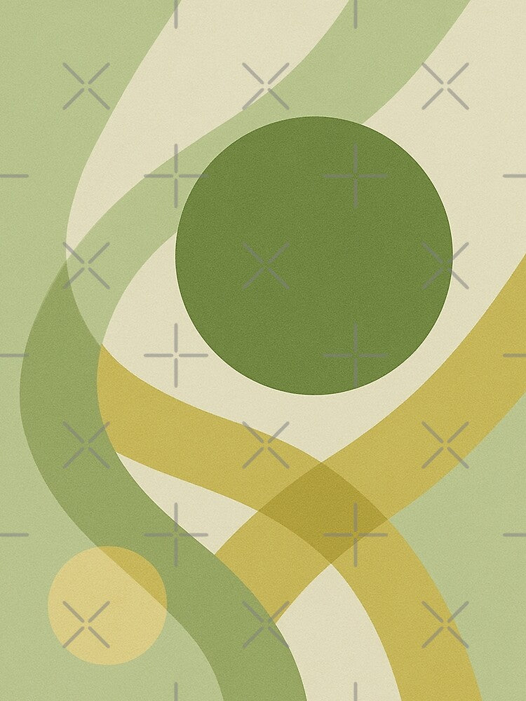 Minimalist Abstract Pattern - Waves and Circles in Olive Tones by JonelleTshirts