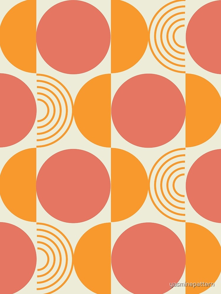 Mid Century Modern Geometric Terracotta circles with orange half circle lines by Yasminepatterns