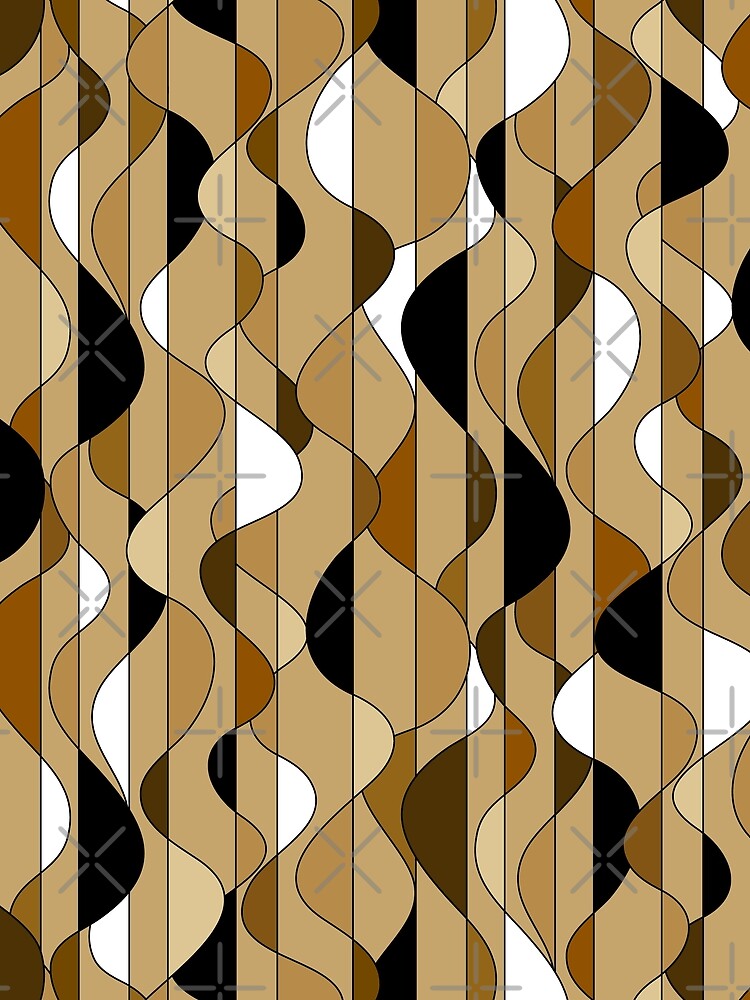 Mid Century Modern Geometric Ribbon Shapes // Hues of Brown, Black and White by Elsy's Art