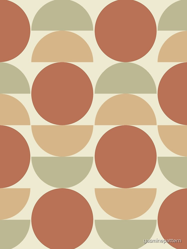 Mid Century Circles and Half Circles In Terracotta Sage and Tan by Yasminepatterns