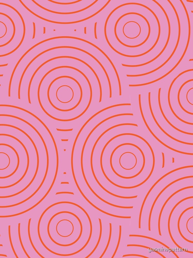 Retro Line Art Overlapping Circles Pattern in Pink And Orange by Yasminepatterns