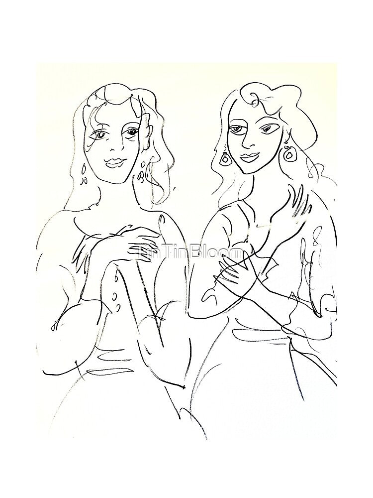 Minimalist Line Art Women Duo Elegant Female Portrait by TinTinBloom