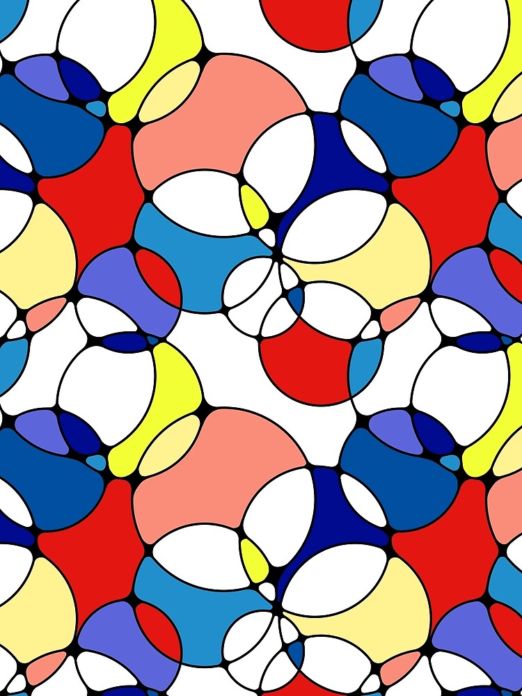 Neurographic Joy Abstract Overlapping Shapes Red Yellow Blue Peach by thecolorbirdie