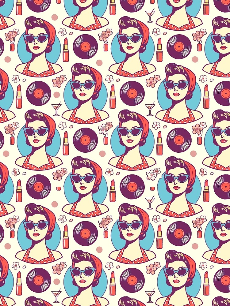 Classic 1950s Glam Seamless Pattern by Printfantasia Unisex , , , Long Sleeve Tee