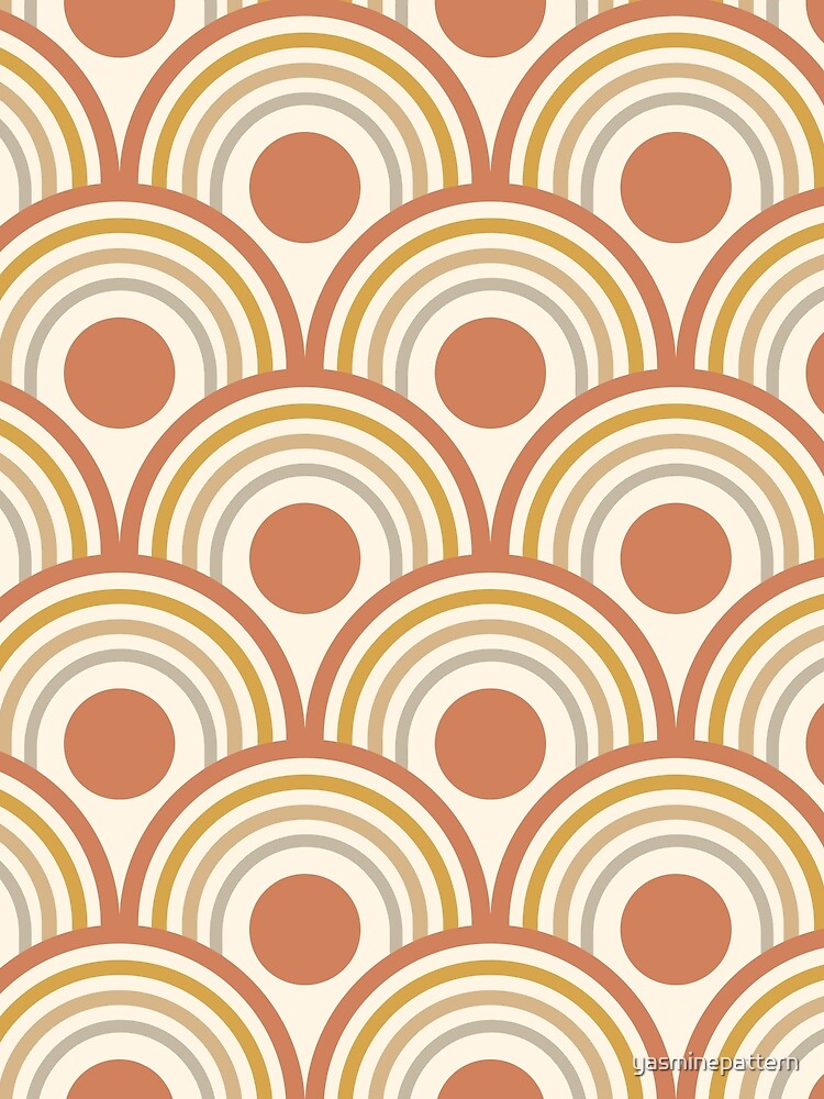 Mid Century Terracotta Circles on Earth tone rainbows by Yasminepatterns