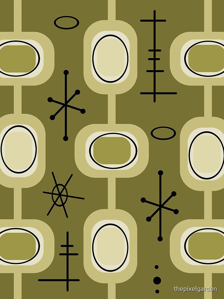 Space Age Geometric Art Olive Green by thepixelgarden
