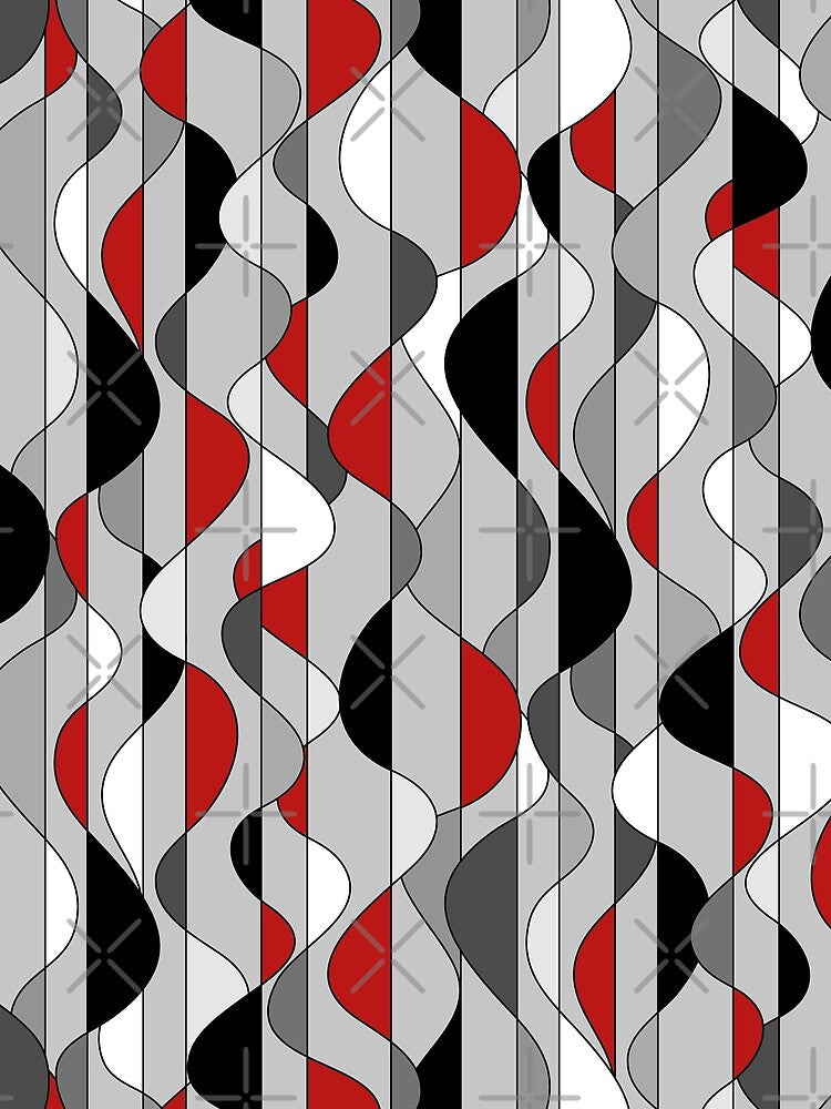 Mid Century Modern Geometric Ribbon Shapes // Red, Gray, Black and White by Elsy's Art