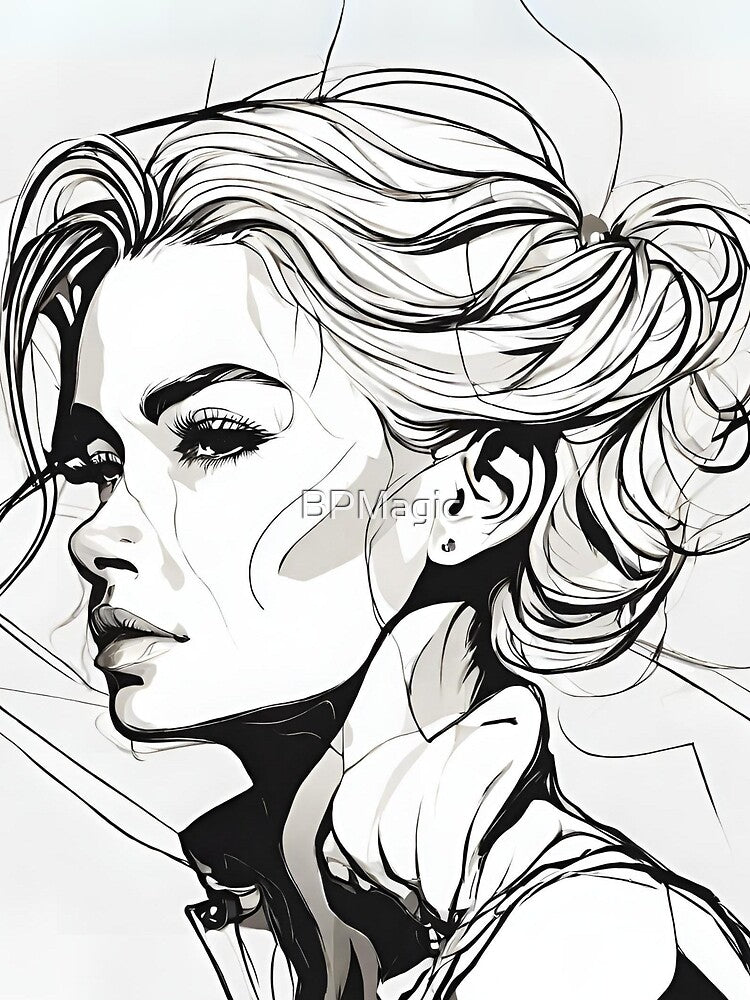 Monochrome Mastery: Abstract Portrait Line Art in Black & White - Ray by BPMagic