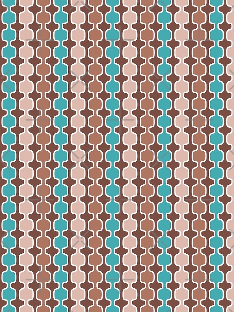 Retro Boxy Lines Pattern - Mocha Brown Teal Blue by QuestingPixel