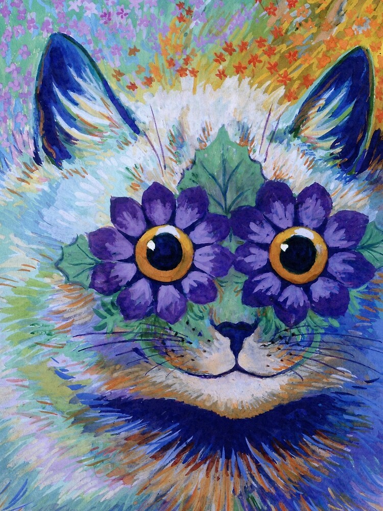 Psychedelic Cat With Flowers For Eyes by mindwarp2000