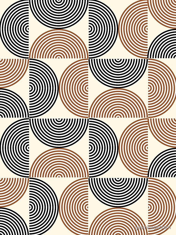 Minimalist Mid century Geometric Half Circle Lines in Black and Terracotta by Yasminepatterns