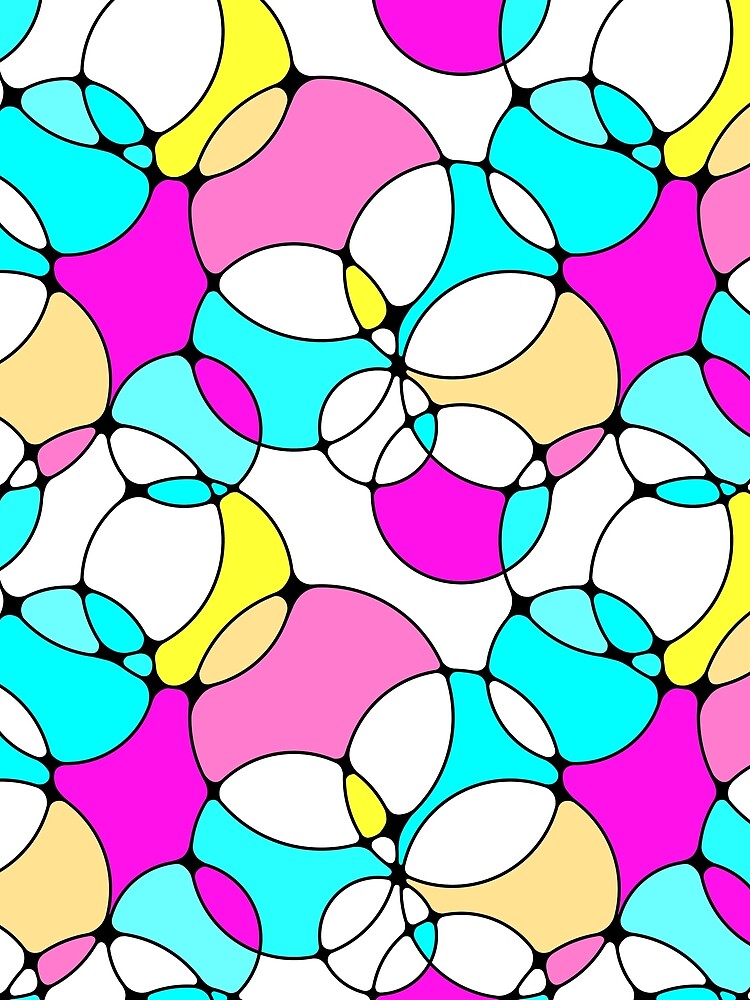 Neurographic Joy Abstract Overlapping Shapes Magenta Pink Cyan Yellow by thecolorbirdie