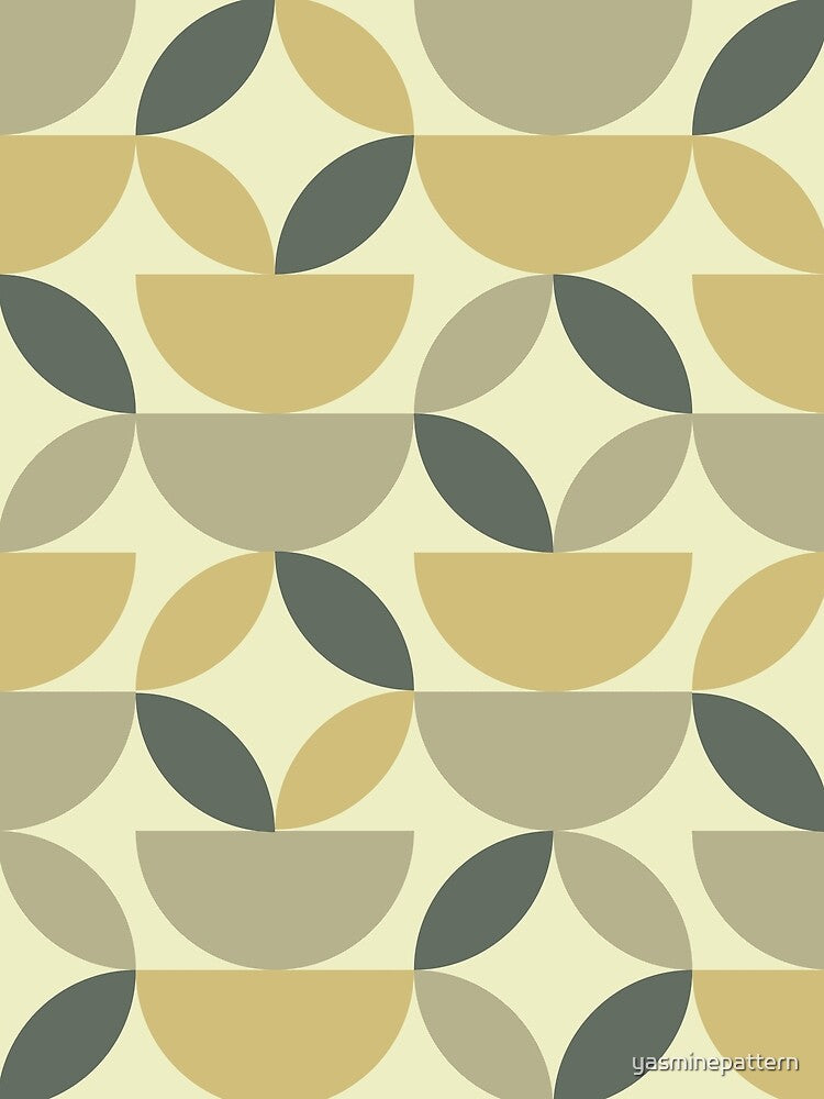 Mid Century modern semi circles and circle leaf  pattern in light avocado ,sage green and taupe by Yasminepatterns