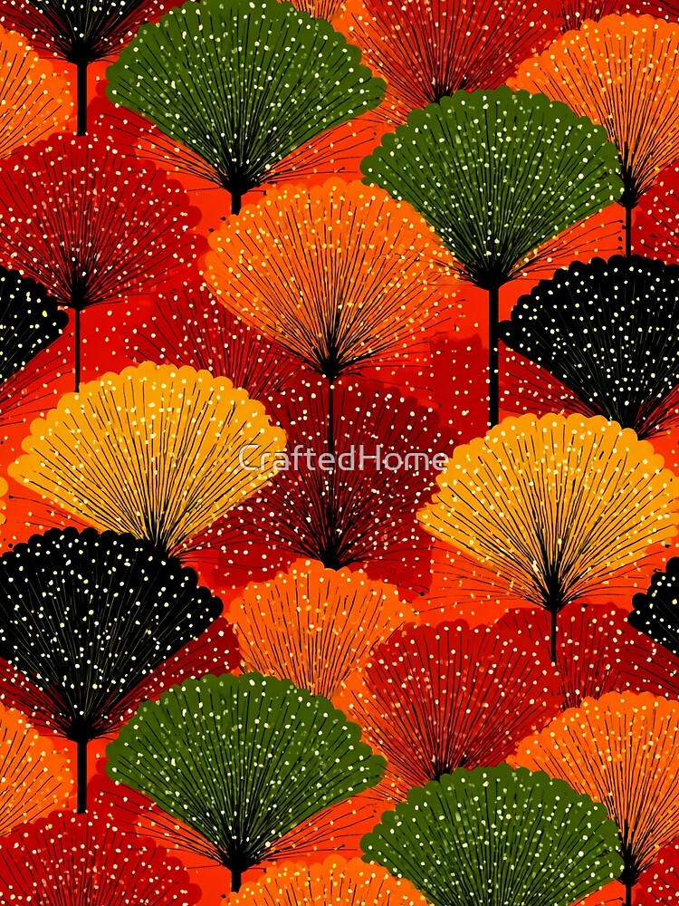 Bold Retro Fan Pattern | Japanese Inspired Floral | Mid Century Modern Abstract Botanical by CraftedHome