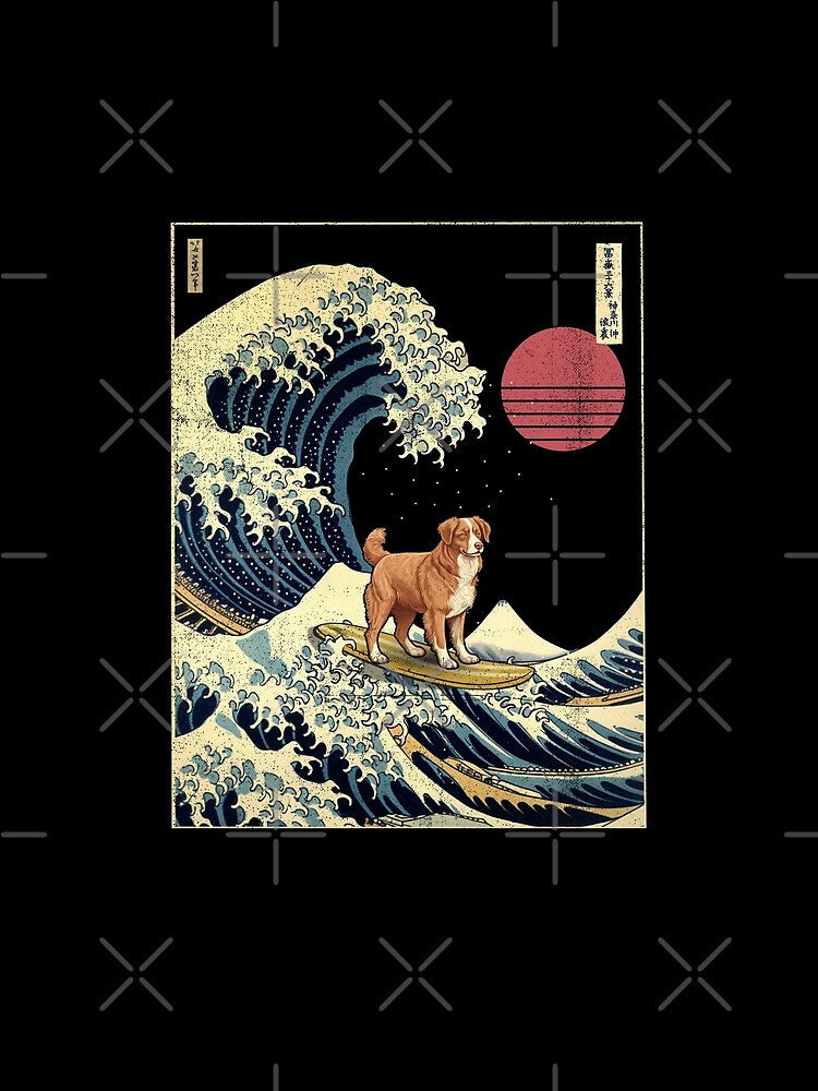 Nova Scotia Duck Tolling Retriever Toller Kanagawa Japanese Surfing Wave by rafaeltto Unisex , , , Long Sleeve Tee