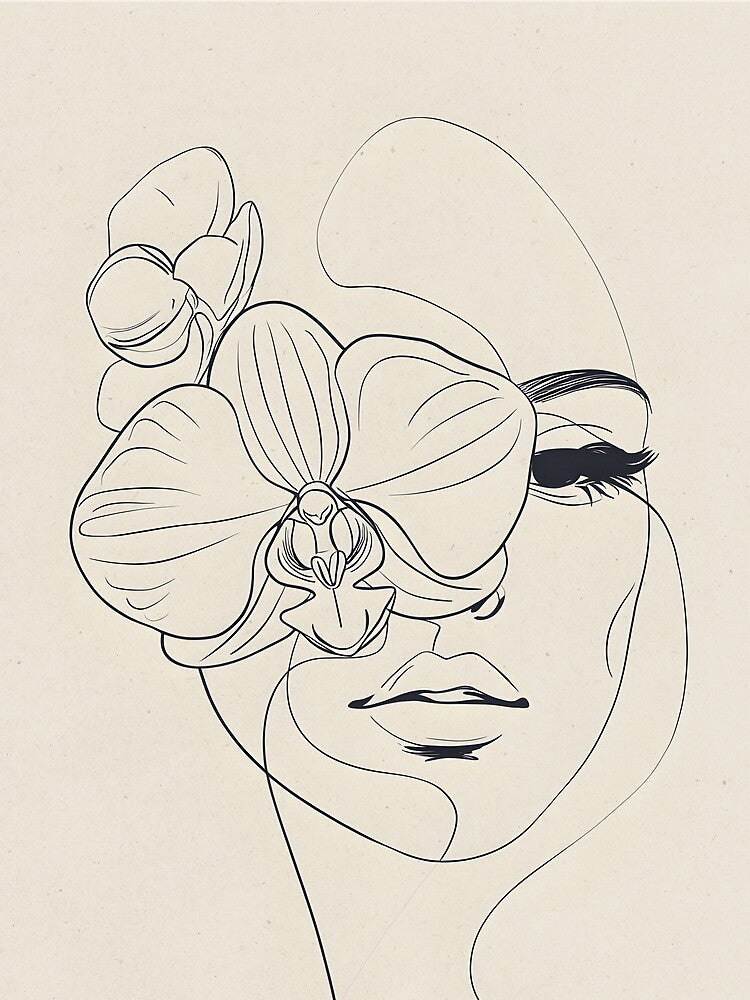 Serene Orchid Muse | Minimalist Line Art Portrait by FlowNestStudio